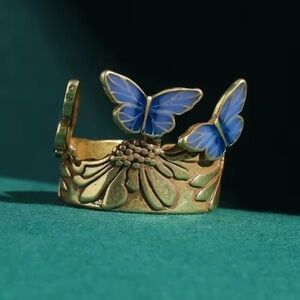 Celestial Blue Butterfly Eternal Antique Brass Masterpiece Ring
